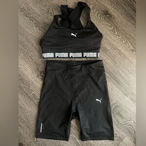 Puma Mid Impact Women Sport Set Black Sports Bra and Shorts Set